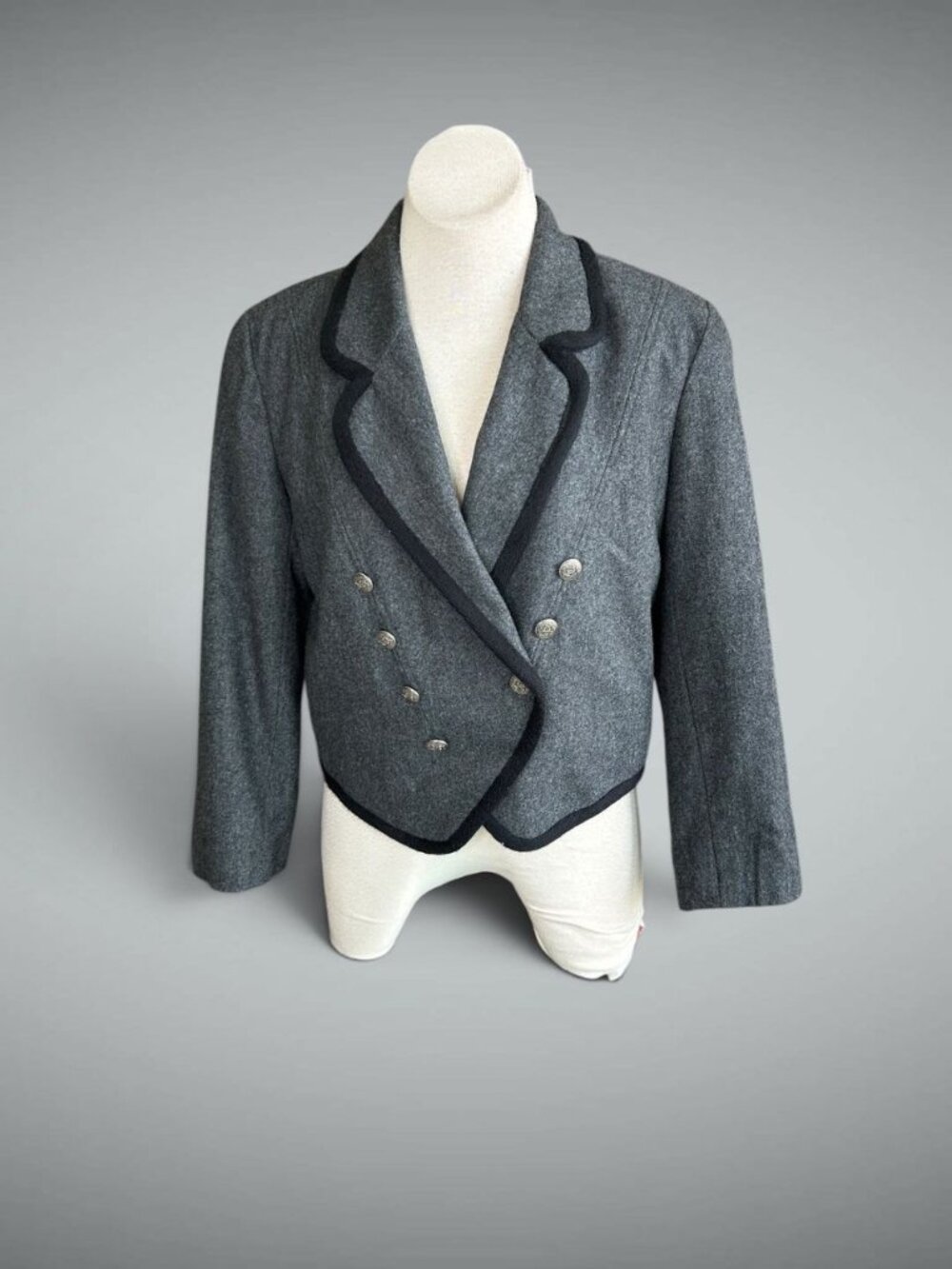 Lizwear Liz Claiborne Gray Military Double Breasted Blazer Jacket Twee Academia